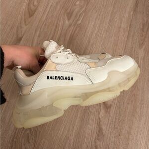 Balenciaga Triple S Size 41 White Faux Leather and Mesh Low Top Sneakers